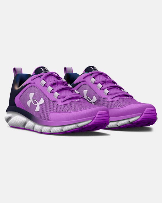Girls' Grade School UA Assert 9 Northern Lights Running Shoes, Purple, pdpMainDesktop image number 3